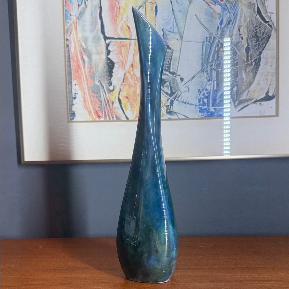 Vintage Blue Ceramic Vase mid century modern vintage style ceramic vase